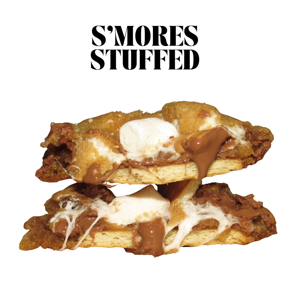 S'mores Stuffed cookie halves with melted marshmallow and chocolate