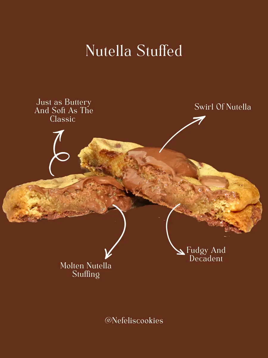 Nutella Stuffed cookie halves showing the molten centre