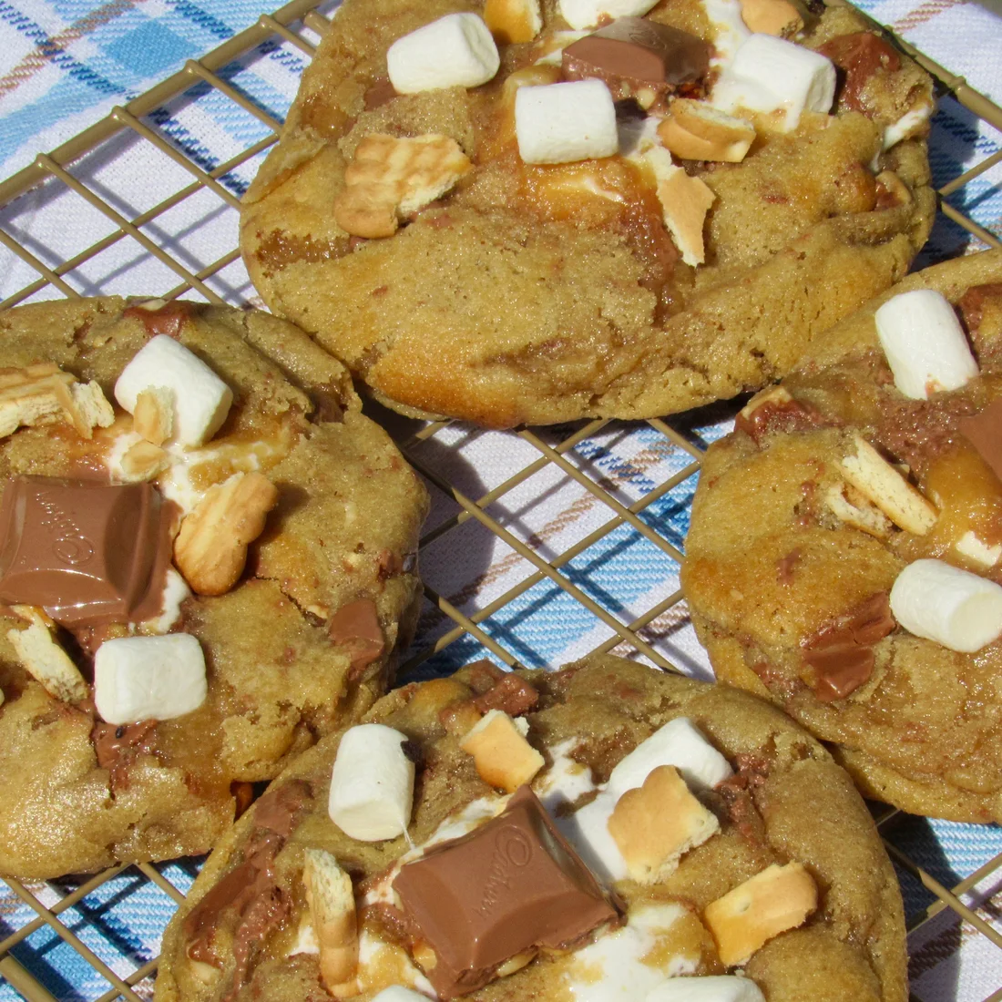 S'mores cookies cooling on a wire rack